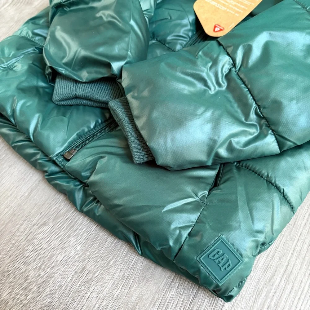 NWT Baby Gap Puffer Jacket with Removable Hood Green Toddler 3 Kids Boys Girls
